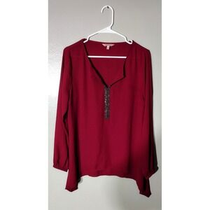 Juicy Couture Maroon Tunic Blouse 100% Polyester Rhinestone V Neck Size Large